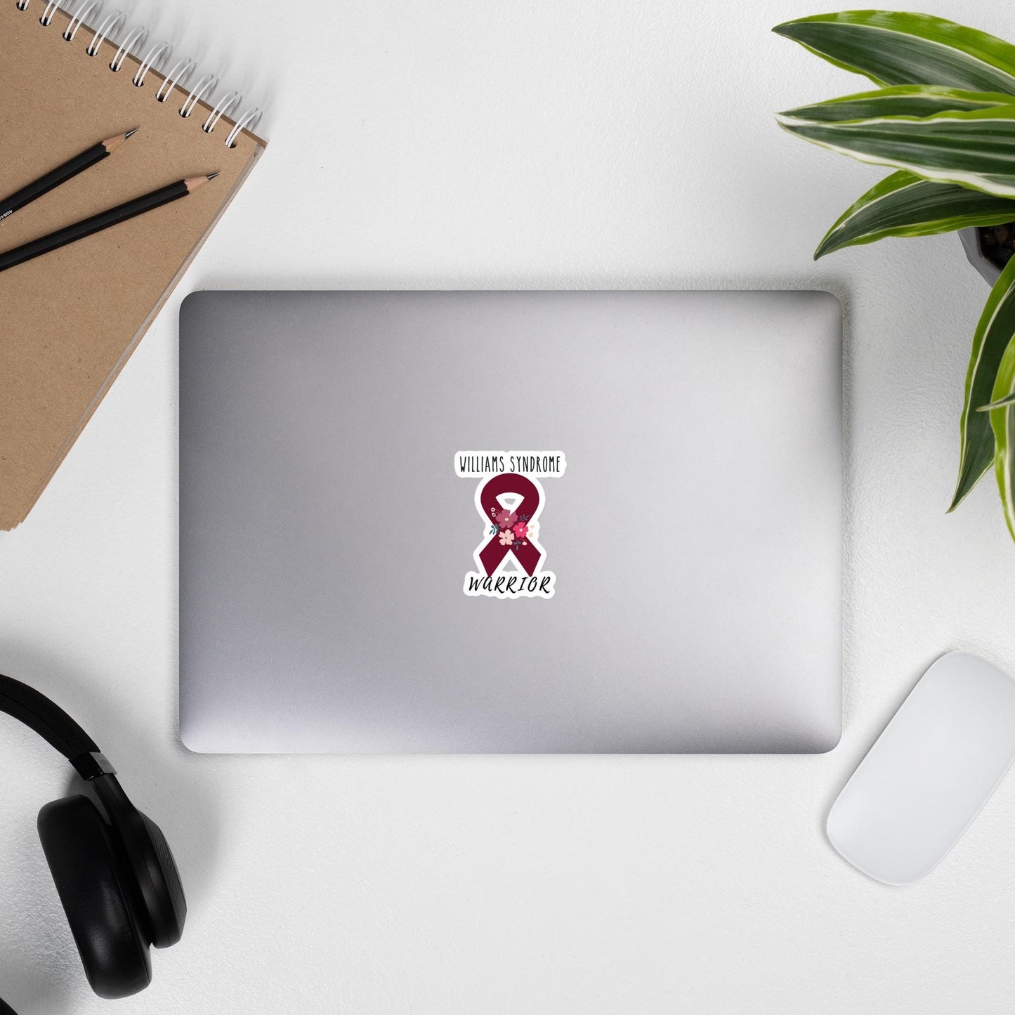 Williams Syndrome Sticker - Chronic Pain Spoonie Decal, Dark Red Ribbon Laptop Sticker, Burgundy Invisible Illness Support