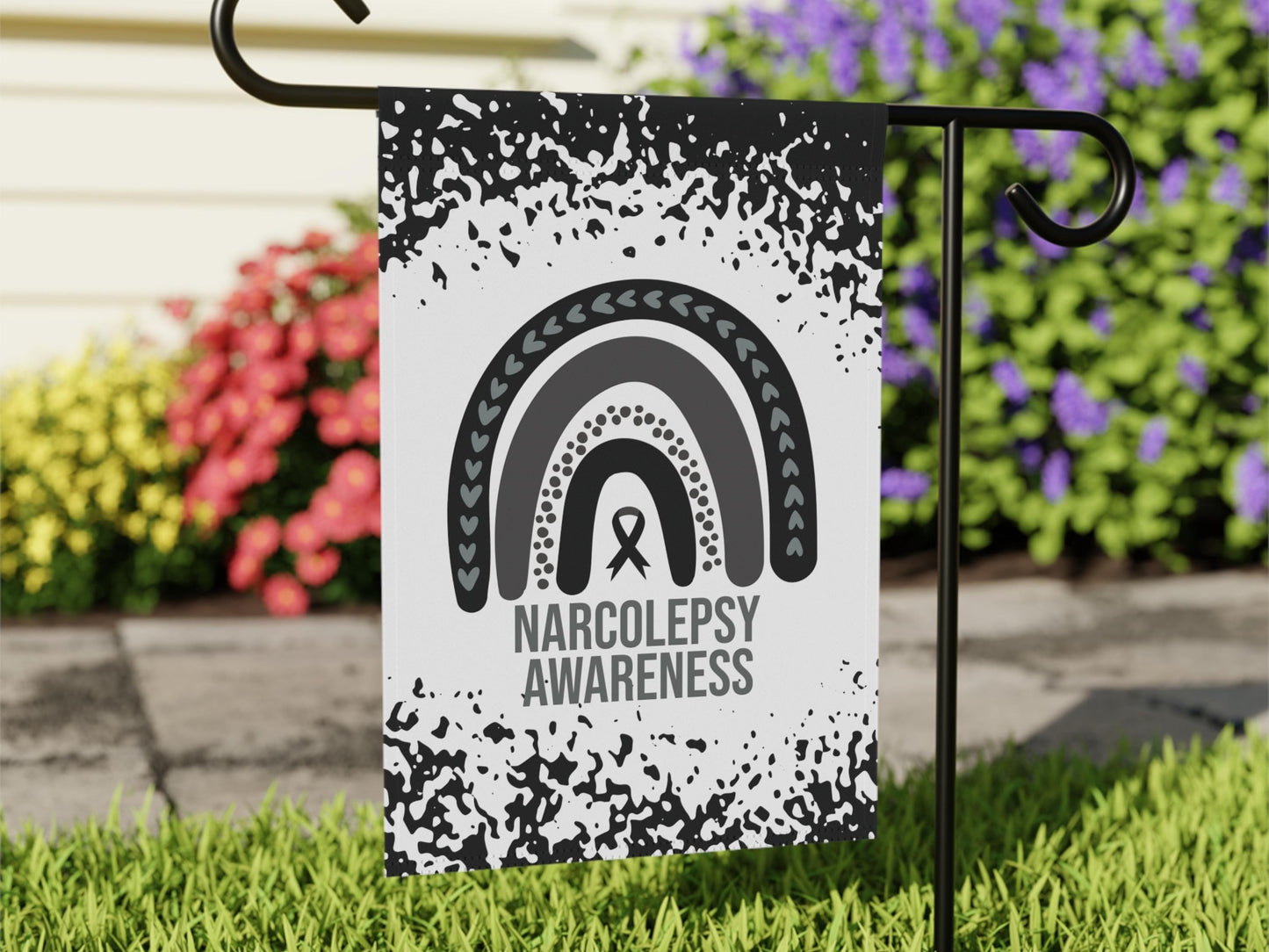 Narcolepsy Awareness Garden Flag | Welcome Sign | New Home | Decorative House Banner | Black Awareness Ribbon