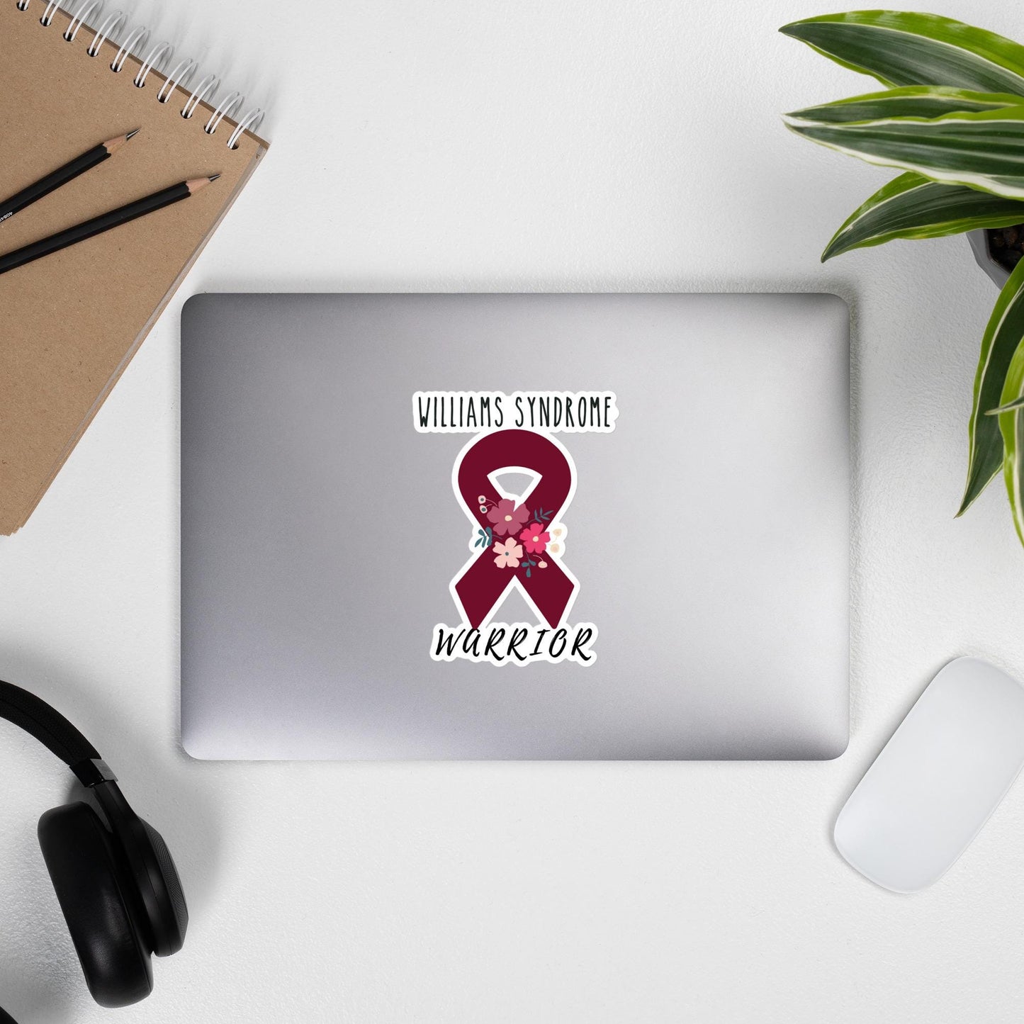Williams Syndrome Sticker - Chronic Pain Spoonie Decal, Dark Red Ribbon Laptop Sticker, Burgundy Invisible Illness Support