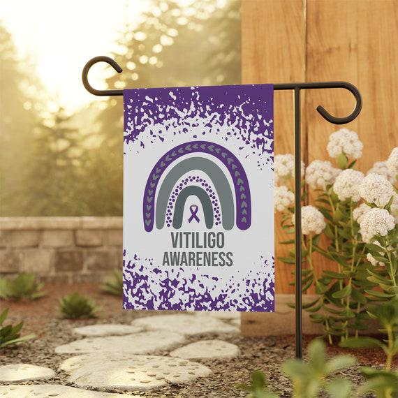 Vitiligo Awareness Garden Flag | Welcome Sign | New Home | Decorative House Banner | Purple Awareness Ribbon | Rare Disease Support