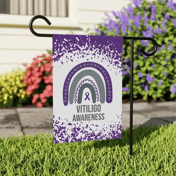 Vitiligo Awareness Garden Flag | Welcome Sign | New Home | Decorative House Banner | Purple Awareness Ribbon | Rare Disease Support