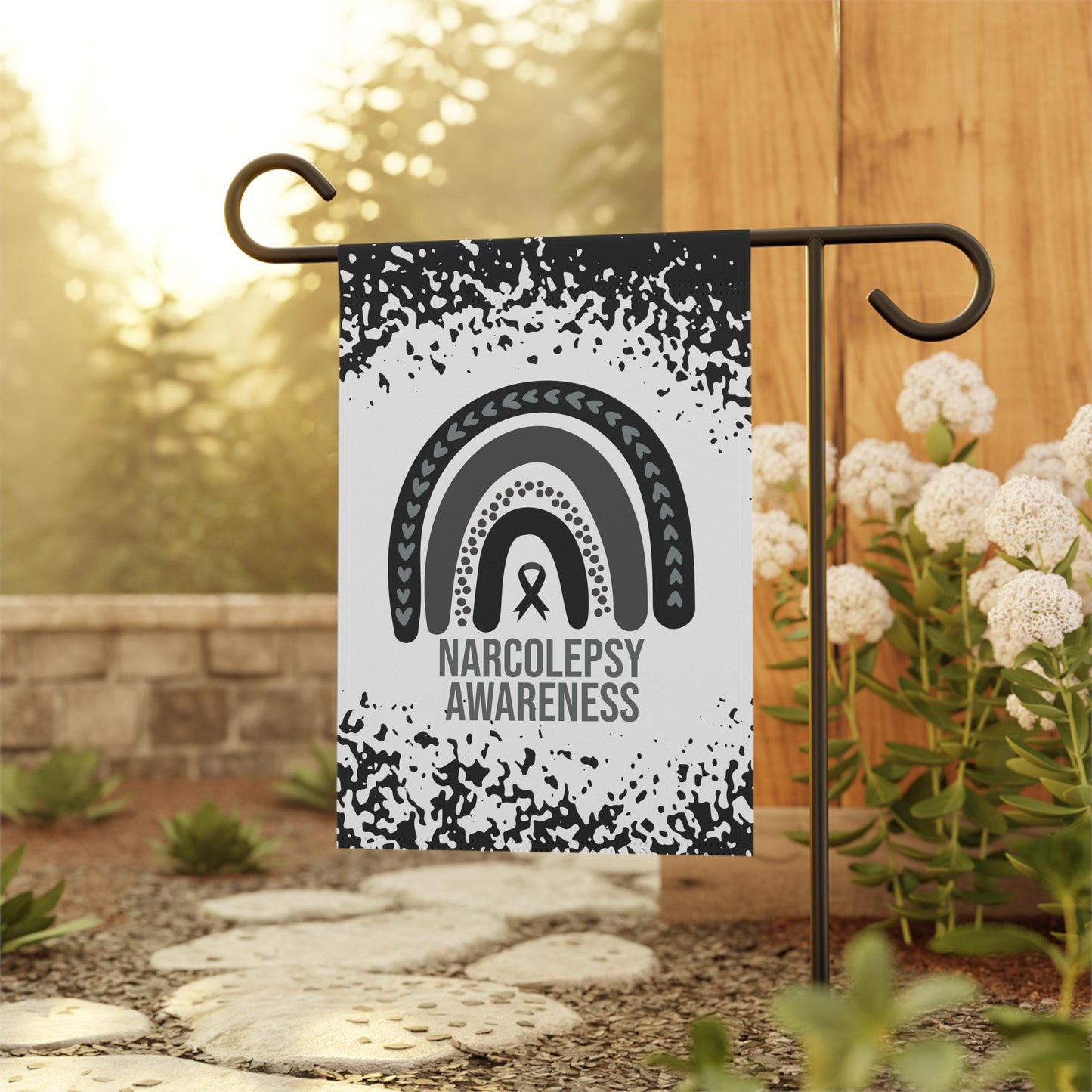 Narcolepsy Awareness Garden Flag | Welcome Sign | New Home | Decorative House Banner | Black Awareness Ribbon