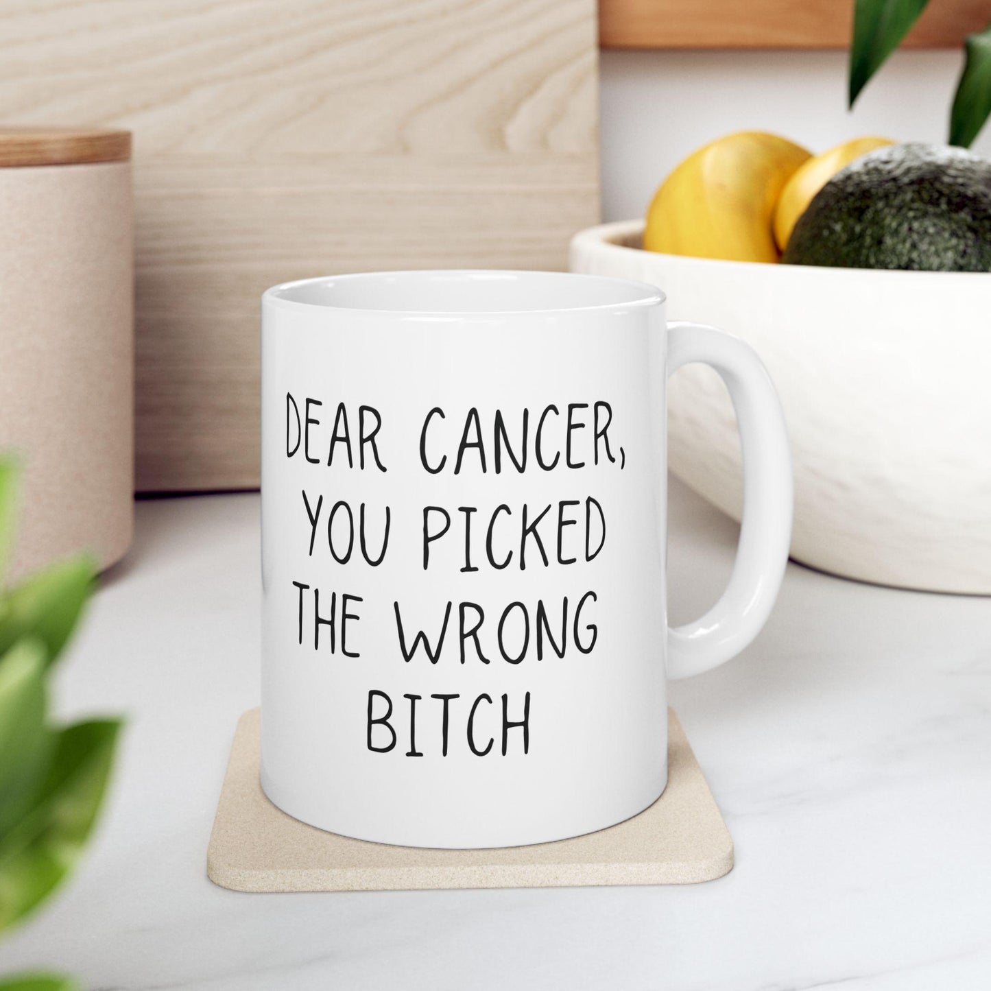 Cancer survivor mug | breast cancer patient gift | chemotherapy coffee mug cancer awareness gifts cancer you picked the wrong bitch cup