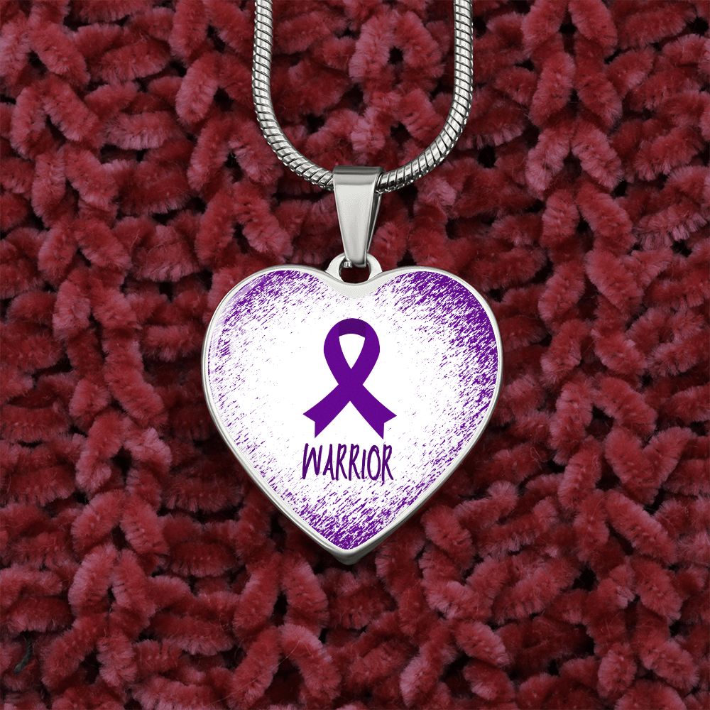 Purple Awareness Ribbon Necklace Gift, Heart Pendant Necklace, Snake Chain, Silver Tone, Gold Tone