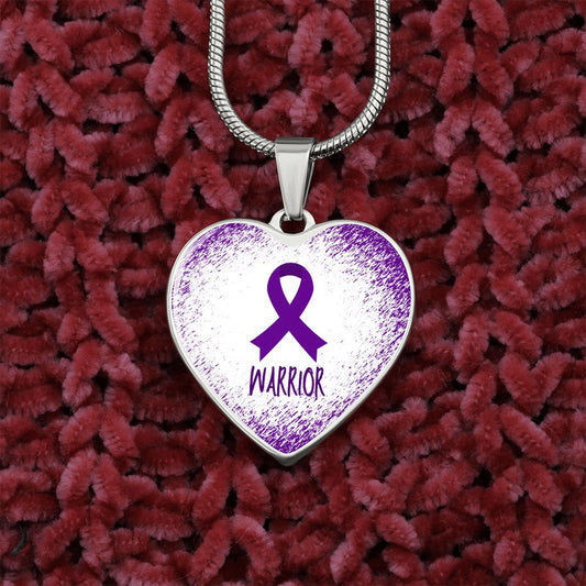 Purple Awareness Ribbon Necklace Gift,  Heart Pendant Necklace, Snake Chain, Silver Tone, Gold Tone