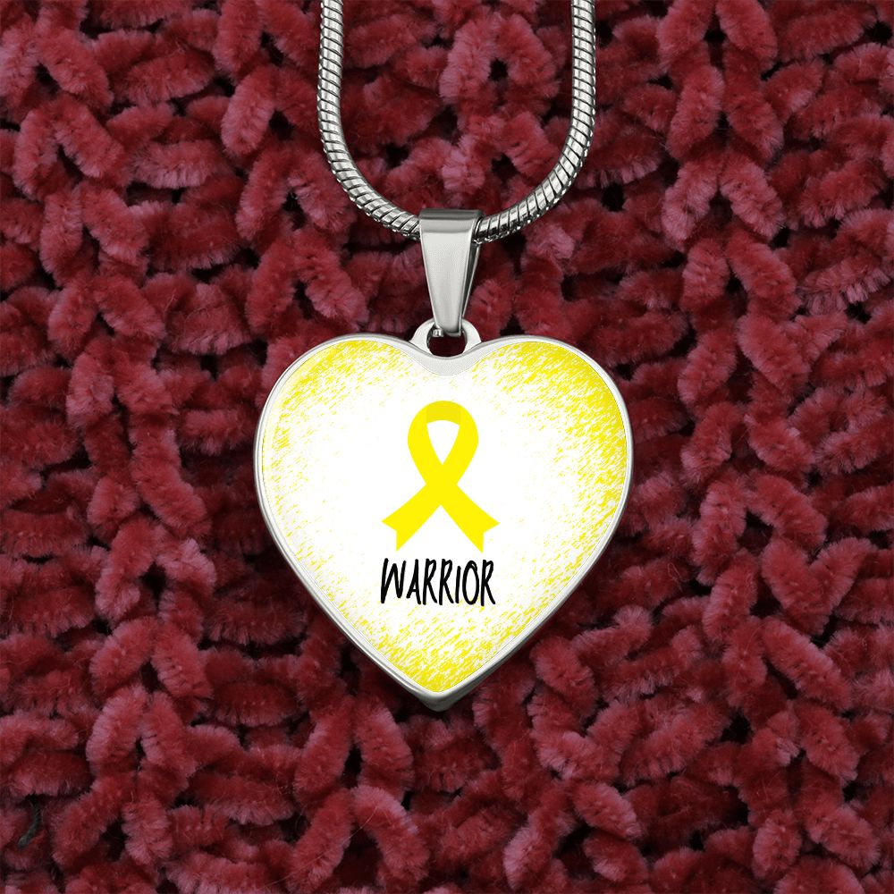 Yellow Awareness Ribbon Necklace Gift, Heart Pendant Necklace, Snake Chain, Silver Tone, Gold Tone