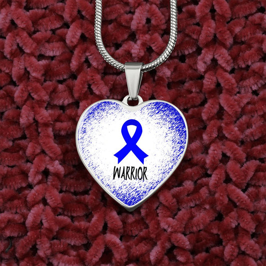 Blue Awareness Ribbon Necklace Gift, Heart Pendant Necklace, Snake Chain, Silver Tone, Gold Tone