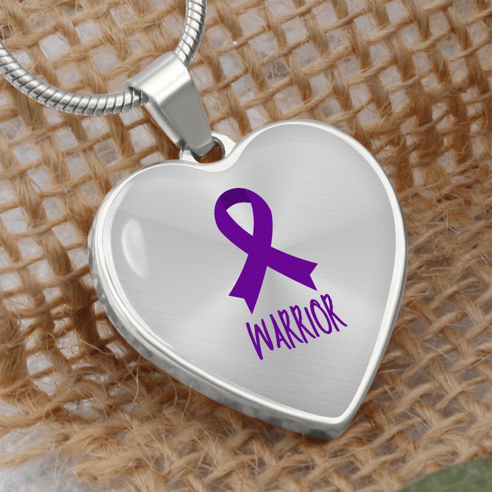 Purple Awareness Ribbon Necklace, Heart pendant Necklace, Warrior Necklace, Fibromyalgia