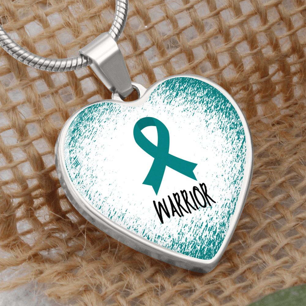 Teal Awareness Ribbon Necklace Gift, Heart Pendant Necklace, Snake Chain, Silver Tone, Gold Tone