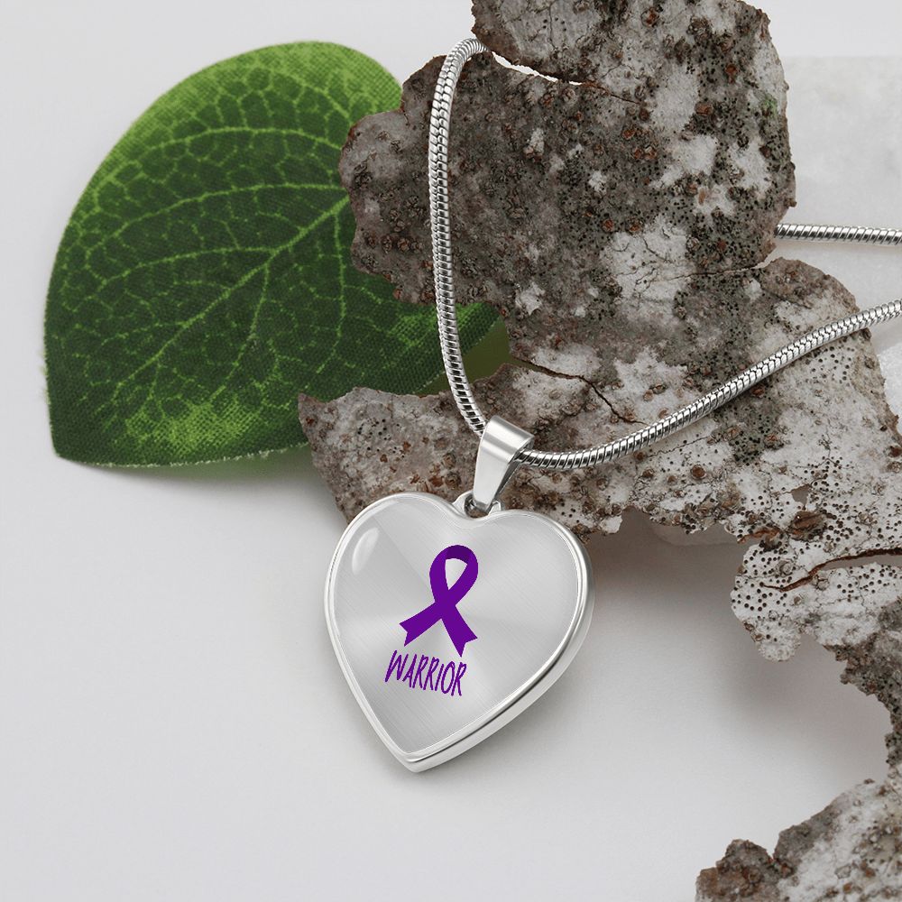 Purple Awareness Ribbon Necklace, Heart pendant Necklace, Warrior Necklace, Fibromyalgia