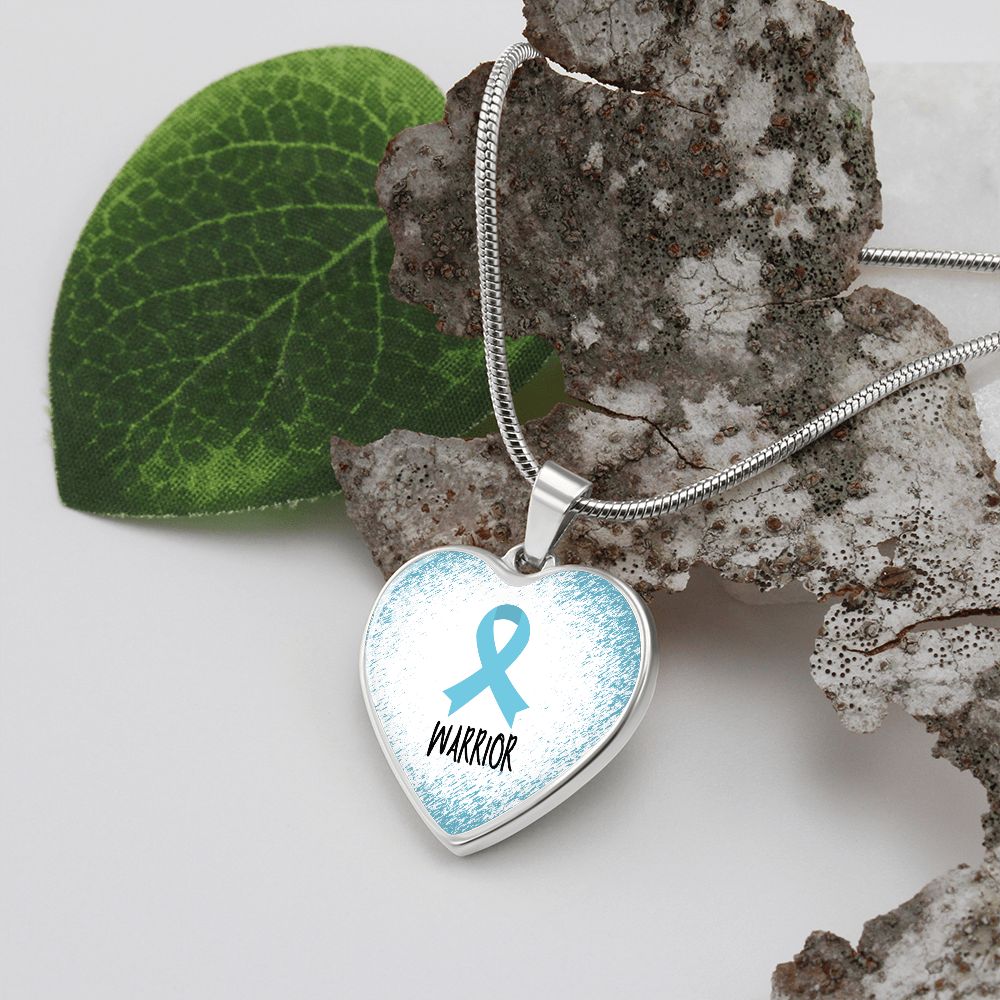 Turquoise Awareness Ribbon Necklace Gift, Heart Pendant Necklace, Snake Chain, Silver Tone, Gold Tone