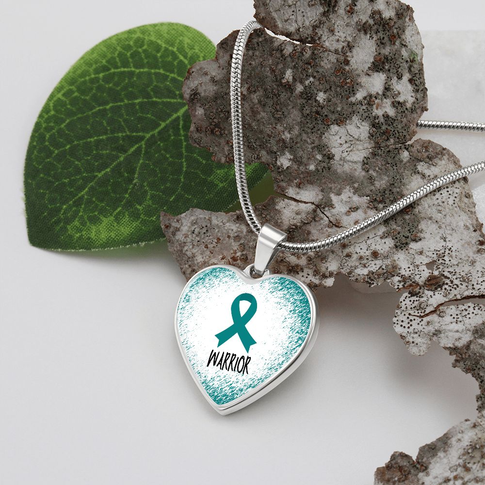 Teal Awareness Ribbon Necklace Gift, Heart Pendant Necklace, Snake Chain, Silver Tone, Gold Tone