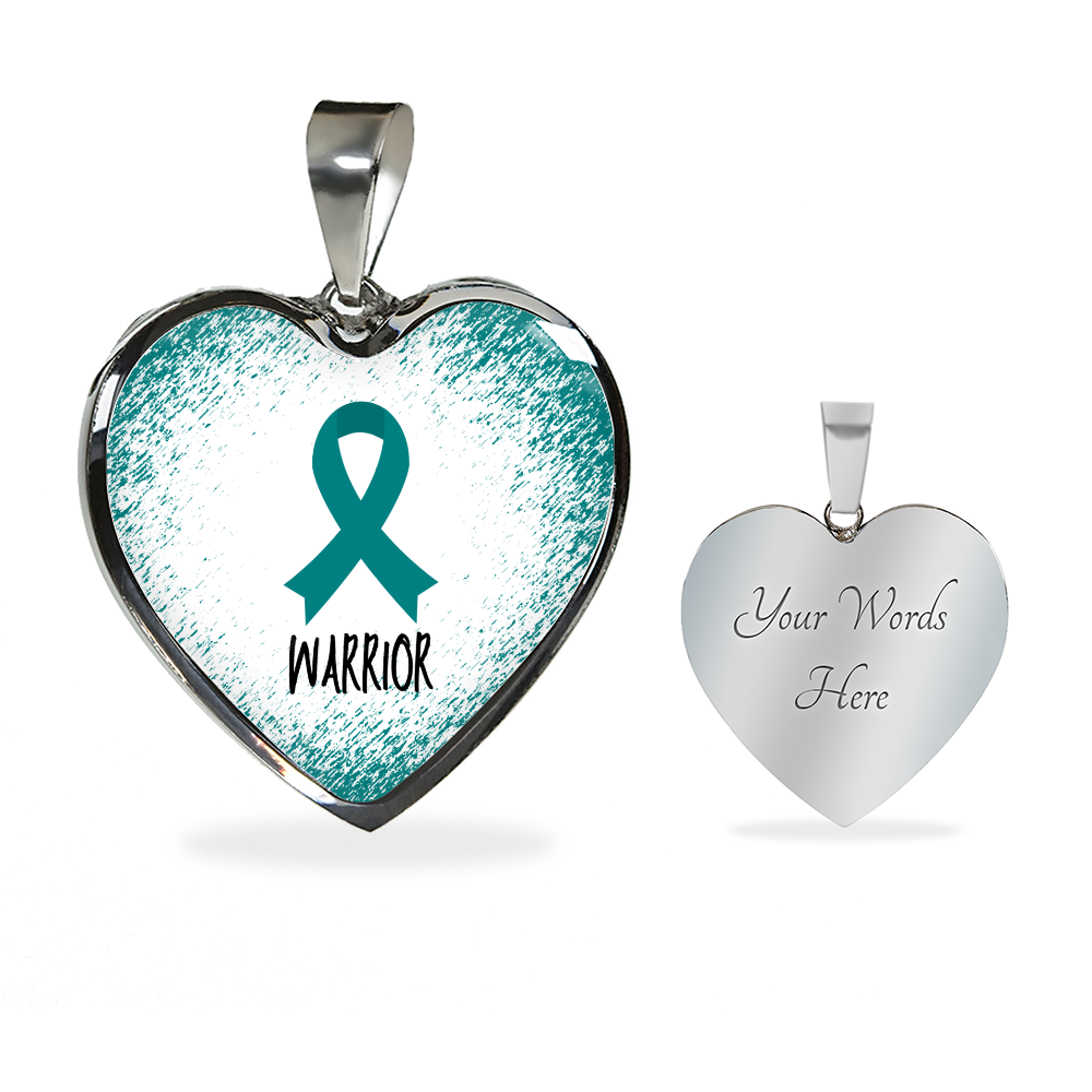 Teal Awareness Ribbon Necklace Gift, Heart Pendant Necklace, Snake Chain, Silver Tone, Gold Tone