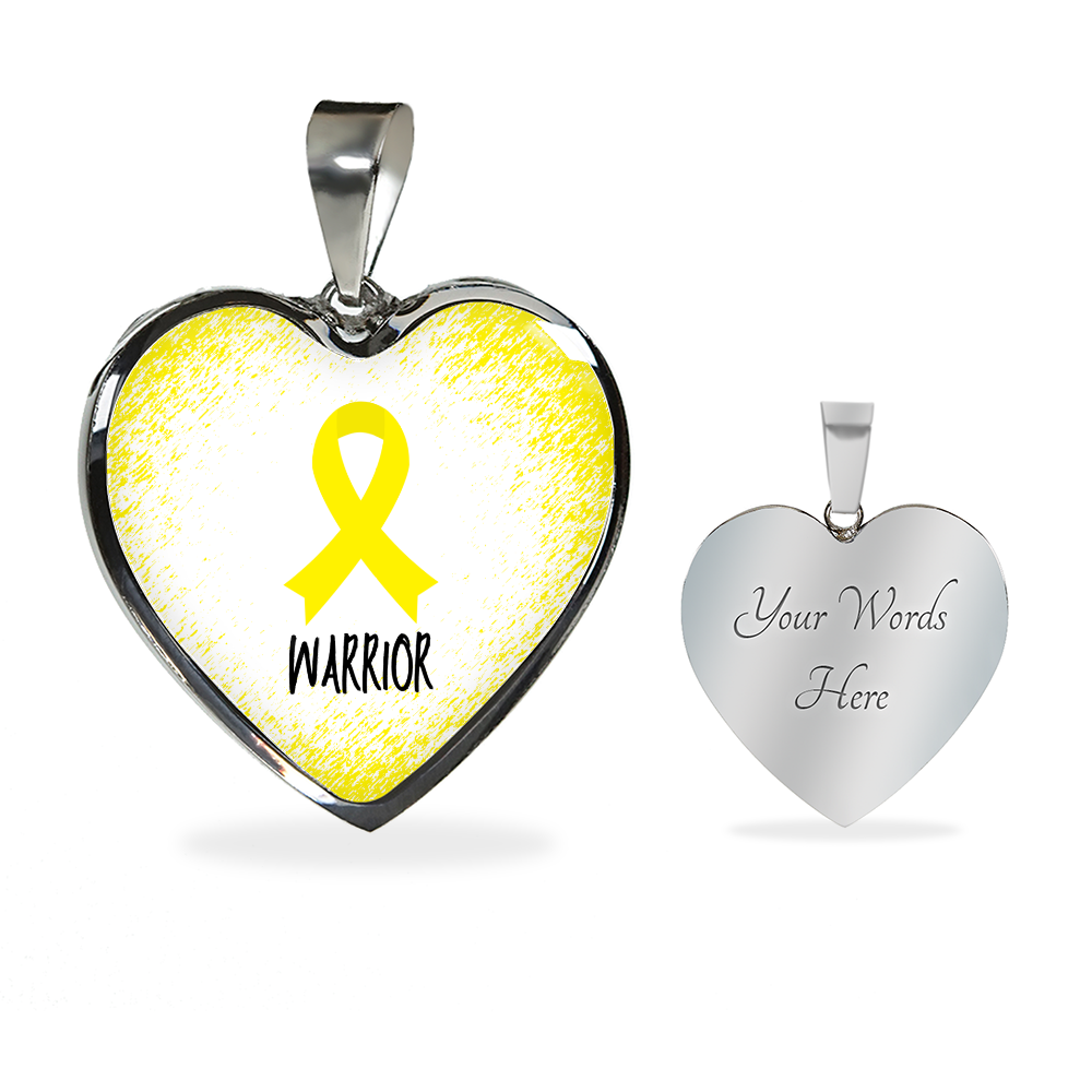Yellow Awareness Ribbon Necklace Gift, Heart Pendant Necklace, Snake Chain, Silver Tone, Gold Tone