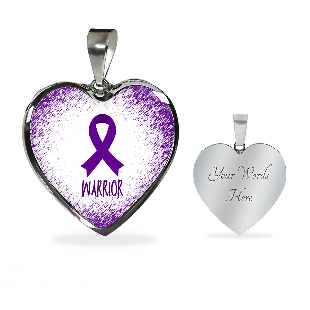 Purple Awareness Ribbon Necklace Gift, Heart Pendant Necklace, Snake Chain, Silver Tone, Gold Tone