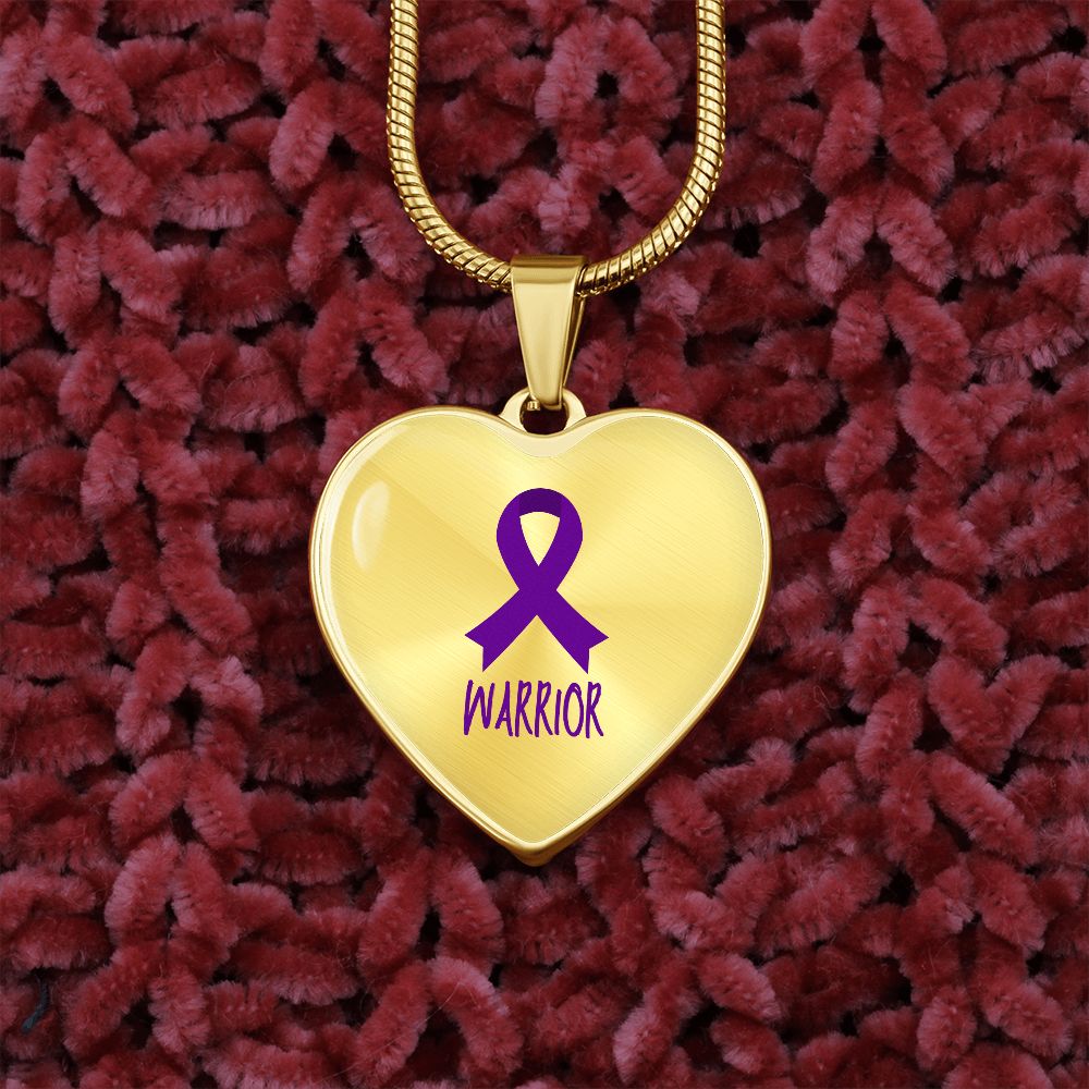 Purple Awareness Ribbon Necklace, Heart pendant Necklace, Warrior Necklace, Fibromyalgia