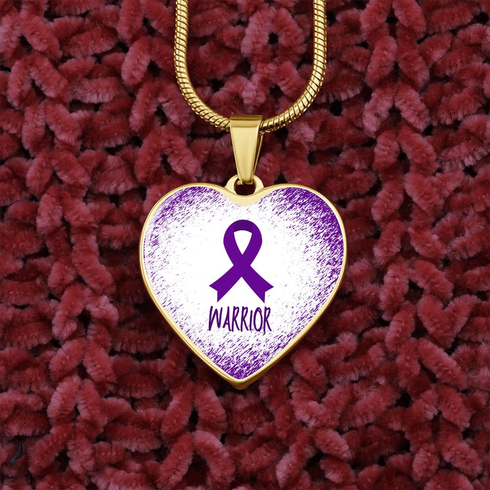 Purple Awareness Ribbon Necklace Gift, Heart Pendant Necklace, Snake Chain, Silver Tone, Gold Tone