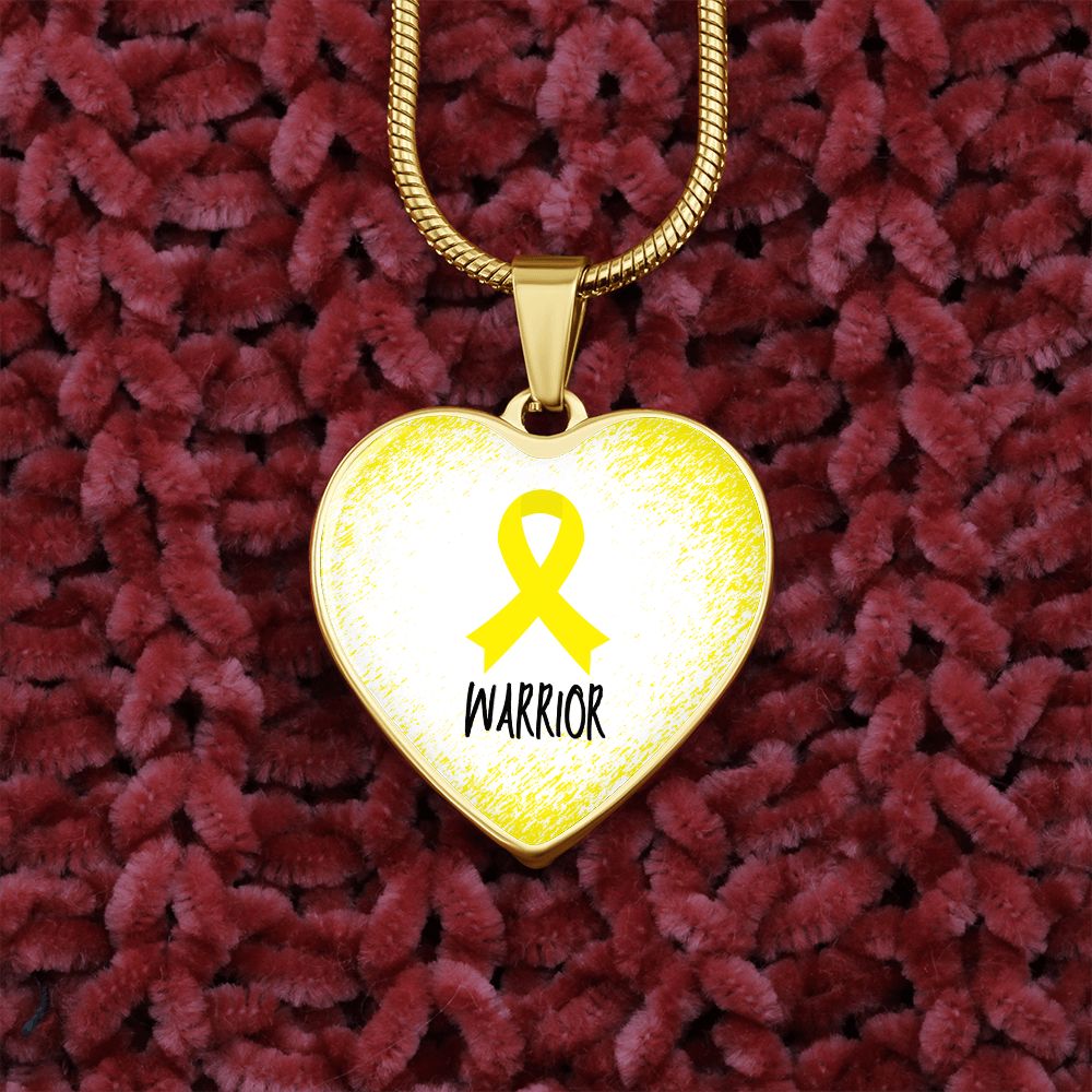 Yellow Awareness Ribbon Necklace Gift, Heart Pendant Necklace, Snake Chain, Silver Tone, Gold Tone