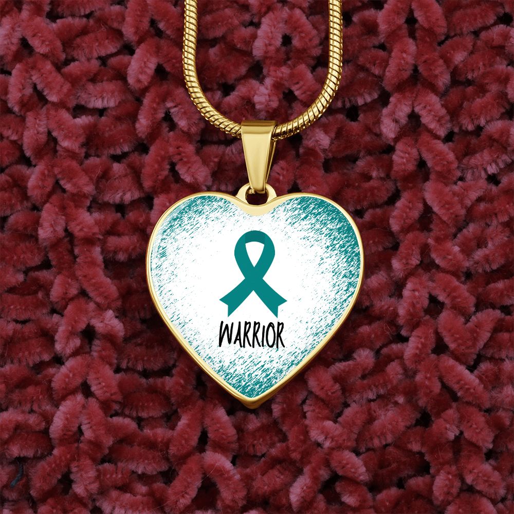 Teal Awareness Ribbon Necklace Gift, Heart Pendant Necklace, Snake Chain, Silver Tone, Gold Tone