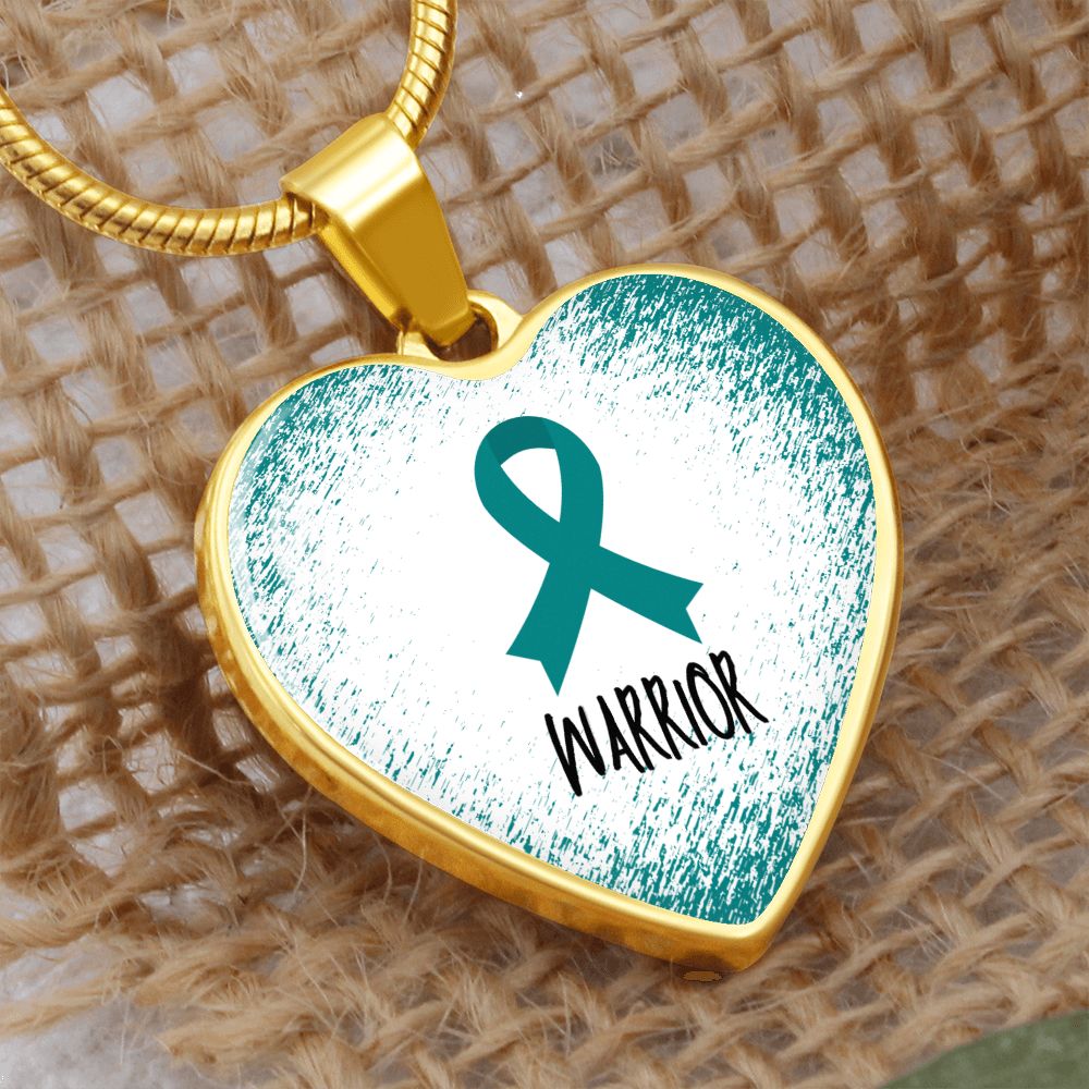 Teal Awareness Ribbon Necklace Gift, Heart Pendant Necklace, Snake Chain, Silver Tone, Gold Tone