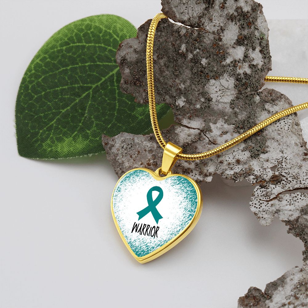 Teal Awareness Ribbon Necklace Gift, Heart Pendant Necklace, Snake Chain, Silver Tone, Gold Tone