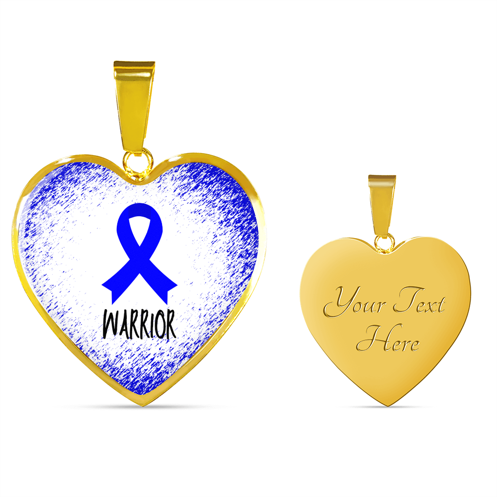 Blue Awareness Ribbon Necklace Gift, Heart Pendant Necklace, Snake Chain, Silver Tone, Gold Tone