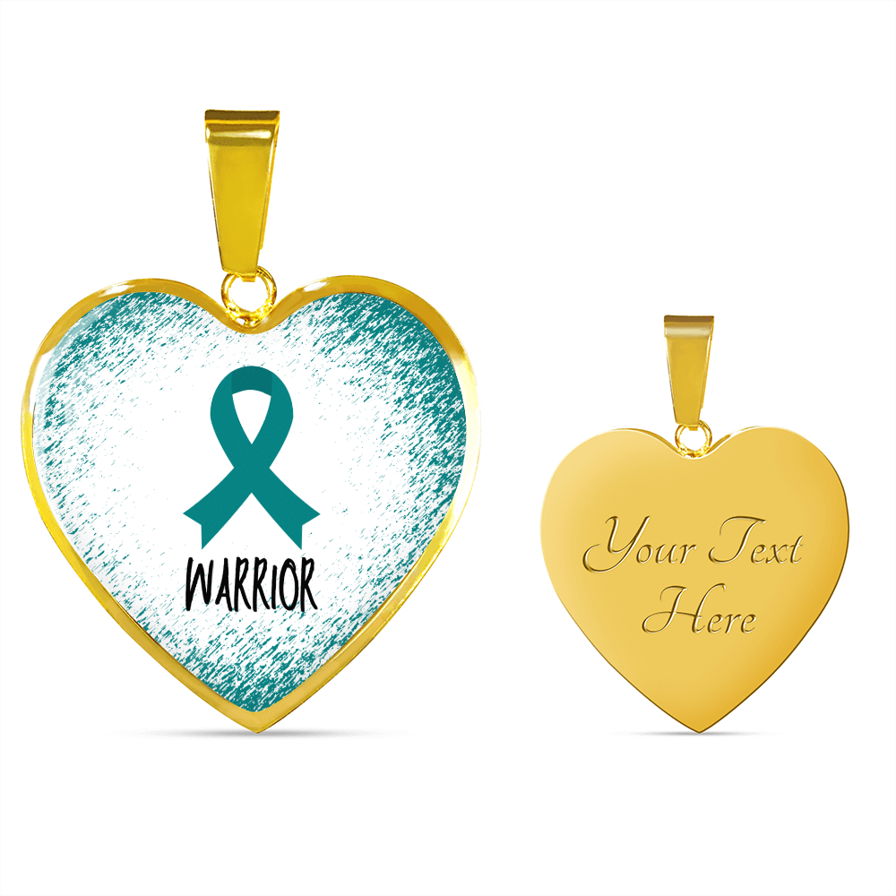 Teal Awareness Ribbon Necklace Gift, Heart Pendant Necklace, Snake Chain, Silver Tone, Gold Tone