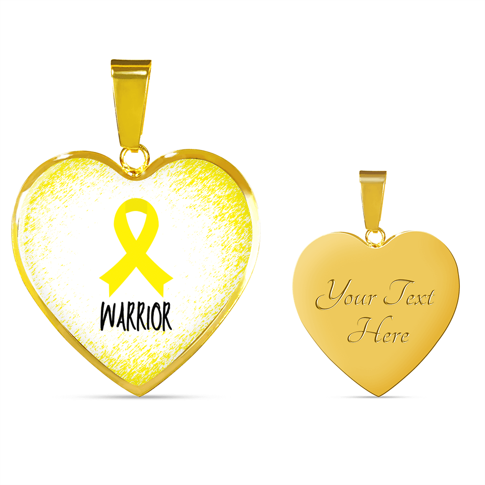 Yellow Awareness Ribbon Necklace Gift, Heart Pendant Necklace, Snake Chain, Silver Tone, Gold Tone