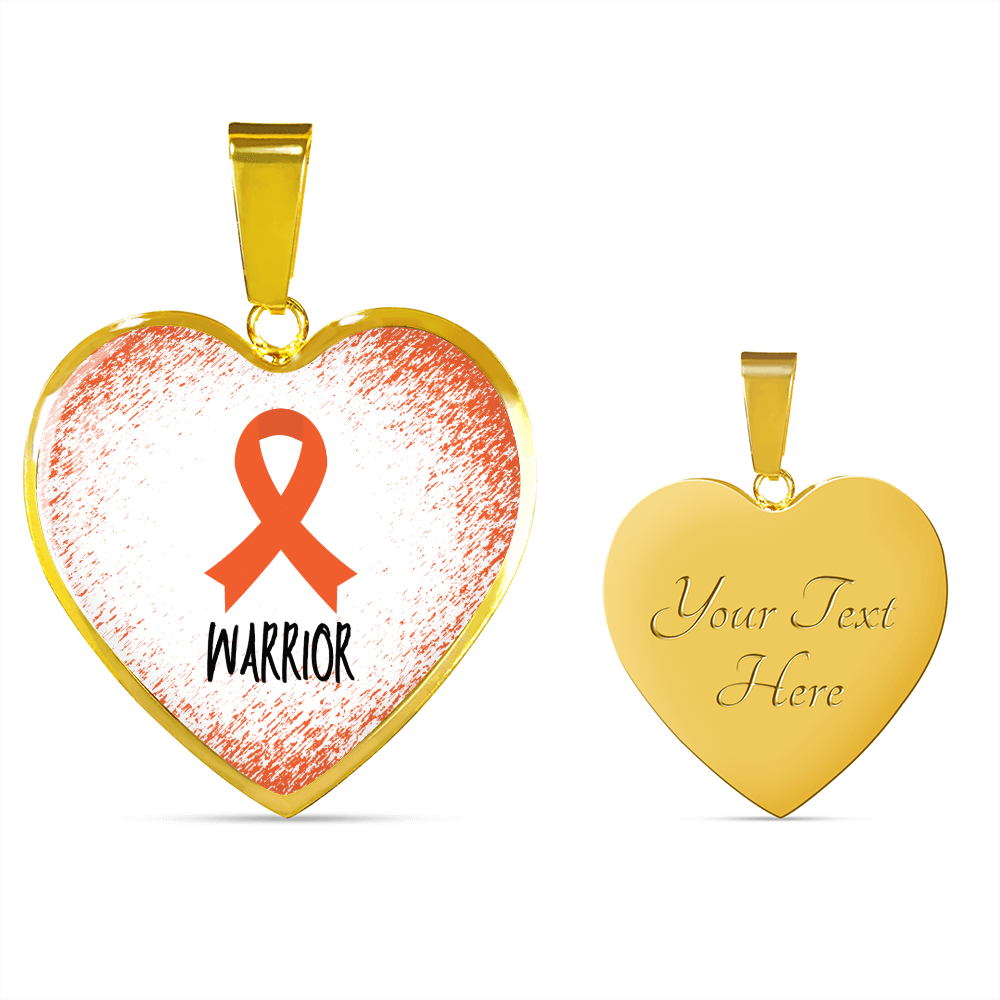 Orange Awareness Ribbon Necklace Gift,  Heart Pendant Necklace, Snake Chain, Silver Tone, Gold Tone