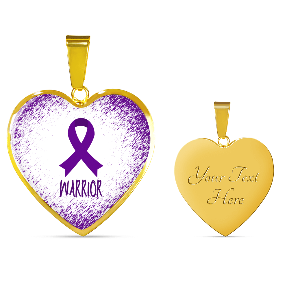 Purple Awareness Ribbon Necklace Gift, Heart Pendant Necklace, Snake Chain, Silver Tone, Gold Tone