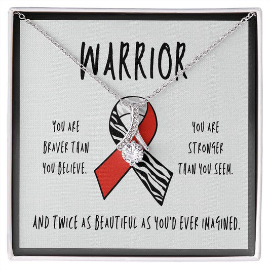 NMDA Receptor Encephalitis Warrior Ribbon Necklace Gift | Zebra Ribbon Awareness Jewelry | Gift for Support | Survivor | Fighter | Spoonie Gift