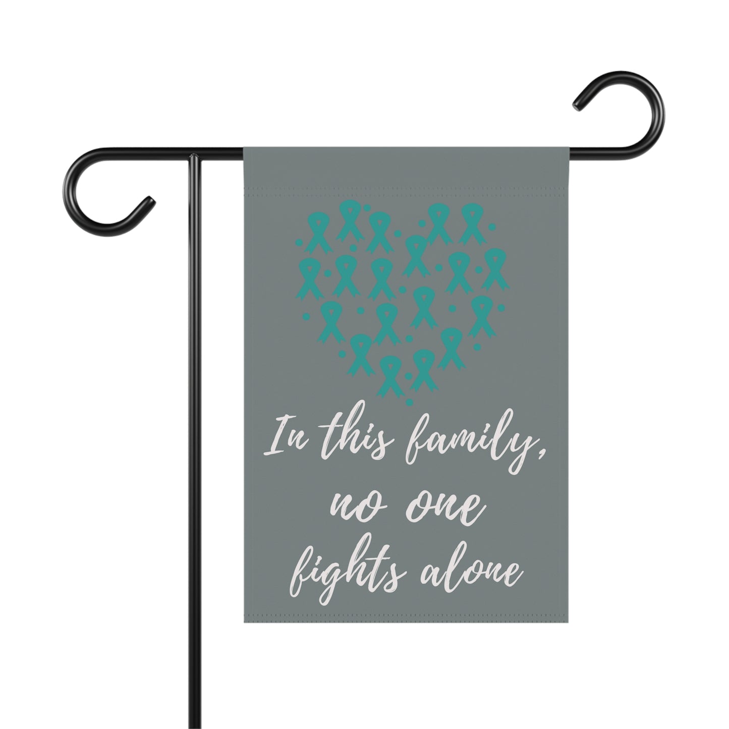 Teal No One Fights Alone Awareness Garden Flag | Welcome Sign | New Home | Decorative House Banner | Teal Awareness Ribbon | Cancer Support