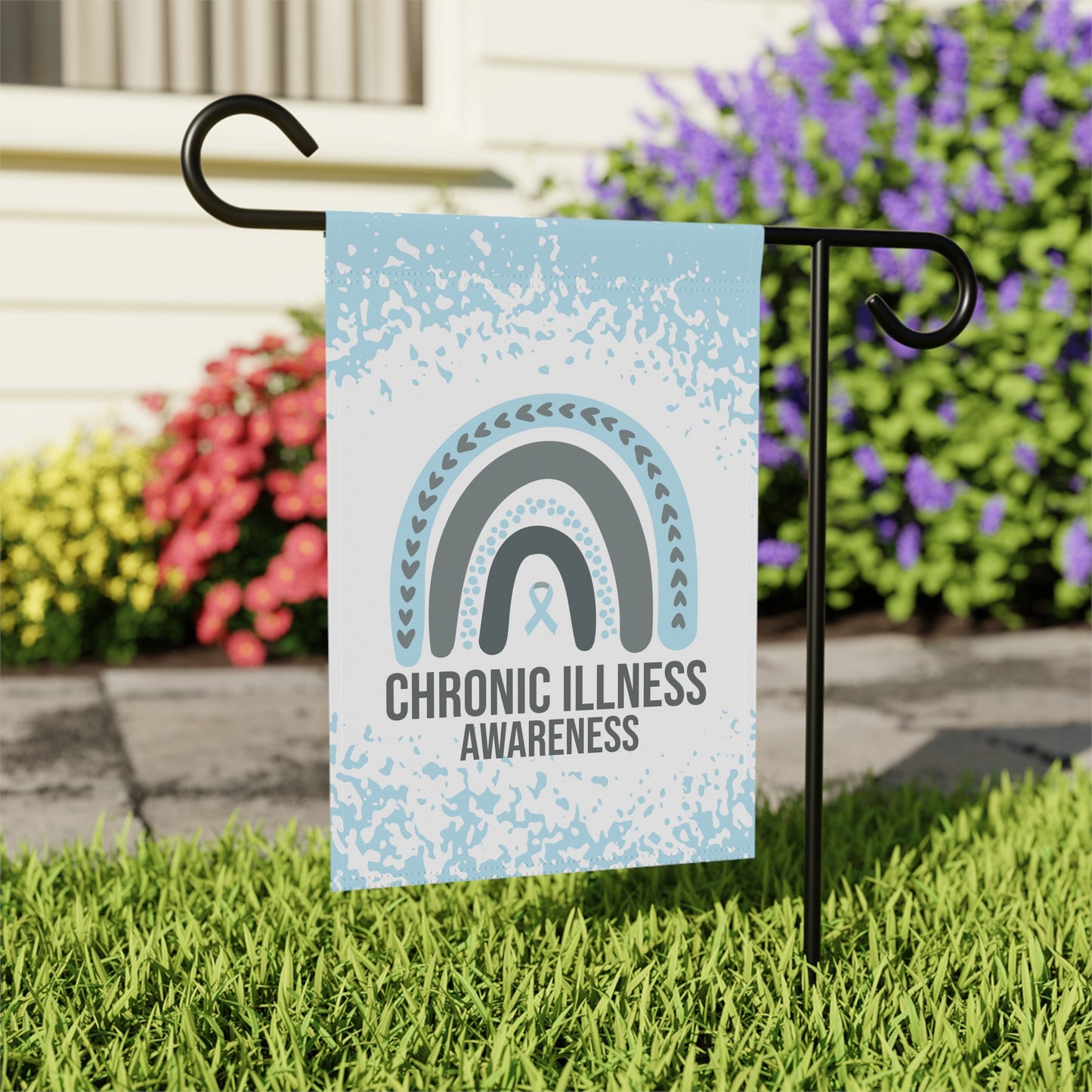 Chronic Illness Awareness Garden Flag | Welcome Sign |  New Home | Decorative House Banner | Light Blue Awareness Ribbon  | Support