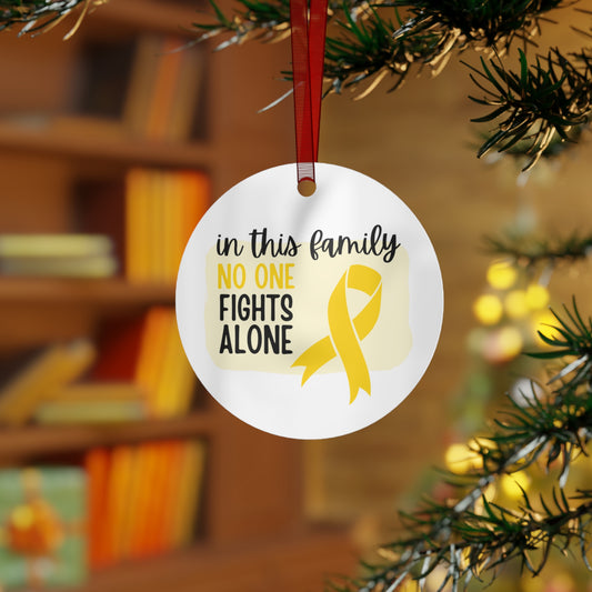 Childhood Cancer Gold Ribbon Awareness Ornament -In this family no one fights alone- Family Support - Support for friend