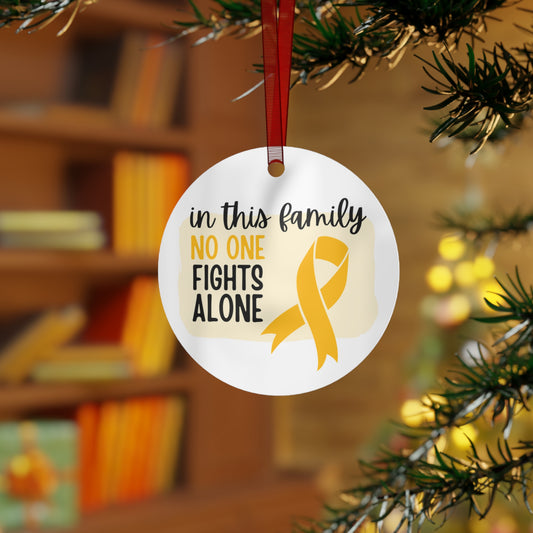 Appendix Cancer Ornament - Amber Ribbon Awareness -In this family no one fights alone - Support for friend - Christmas Decor