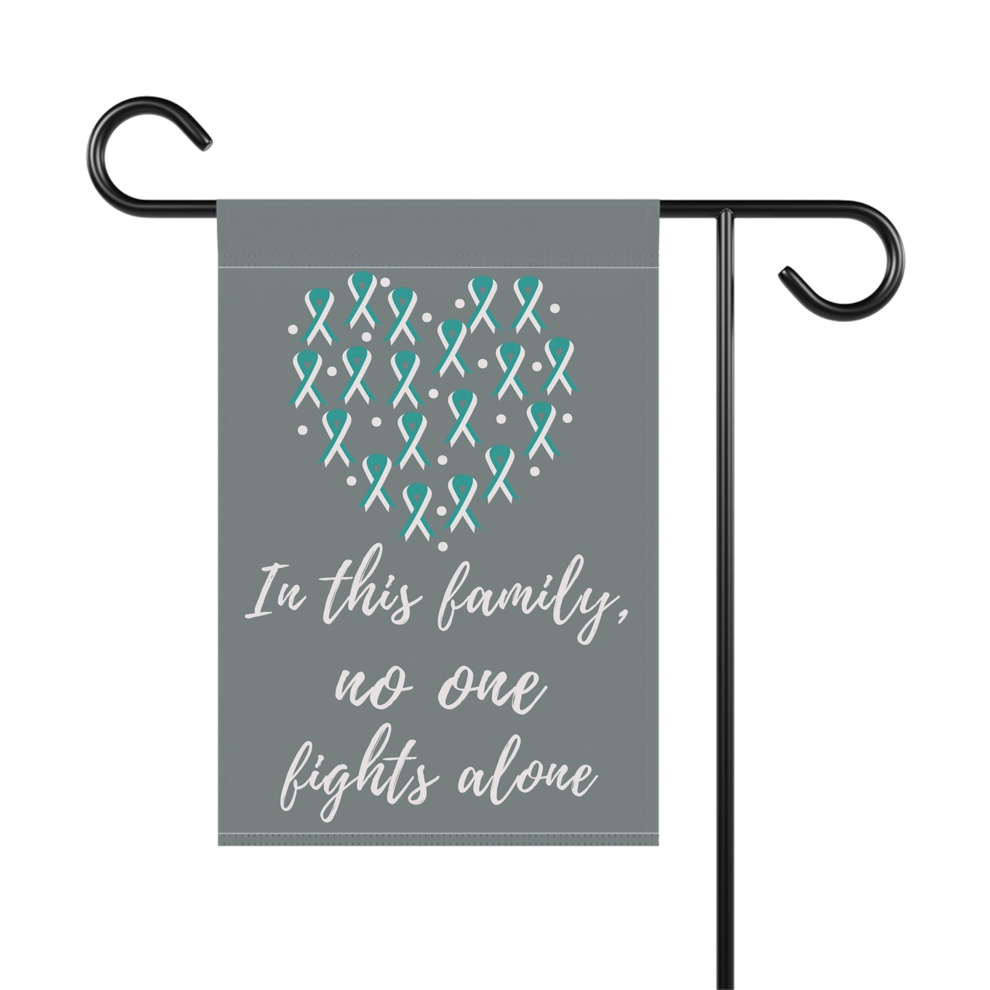 Teal and White No One Fights Alone Awareness Garden Flag | Welcome Sign | New Home | Decorative House Banner | Teal and White Ribbon