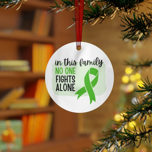Bile Duct Cancer Ornament- Green Ribbon Awareness -In this family no one fights alone - Support for friend - Christmas Decor