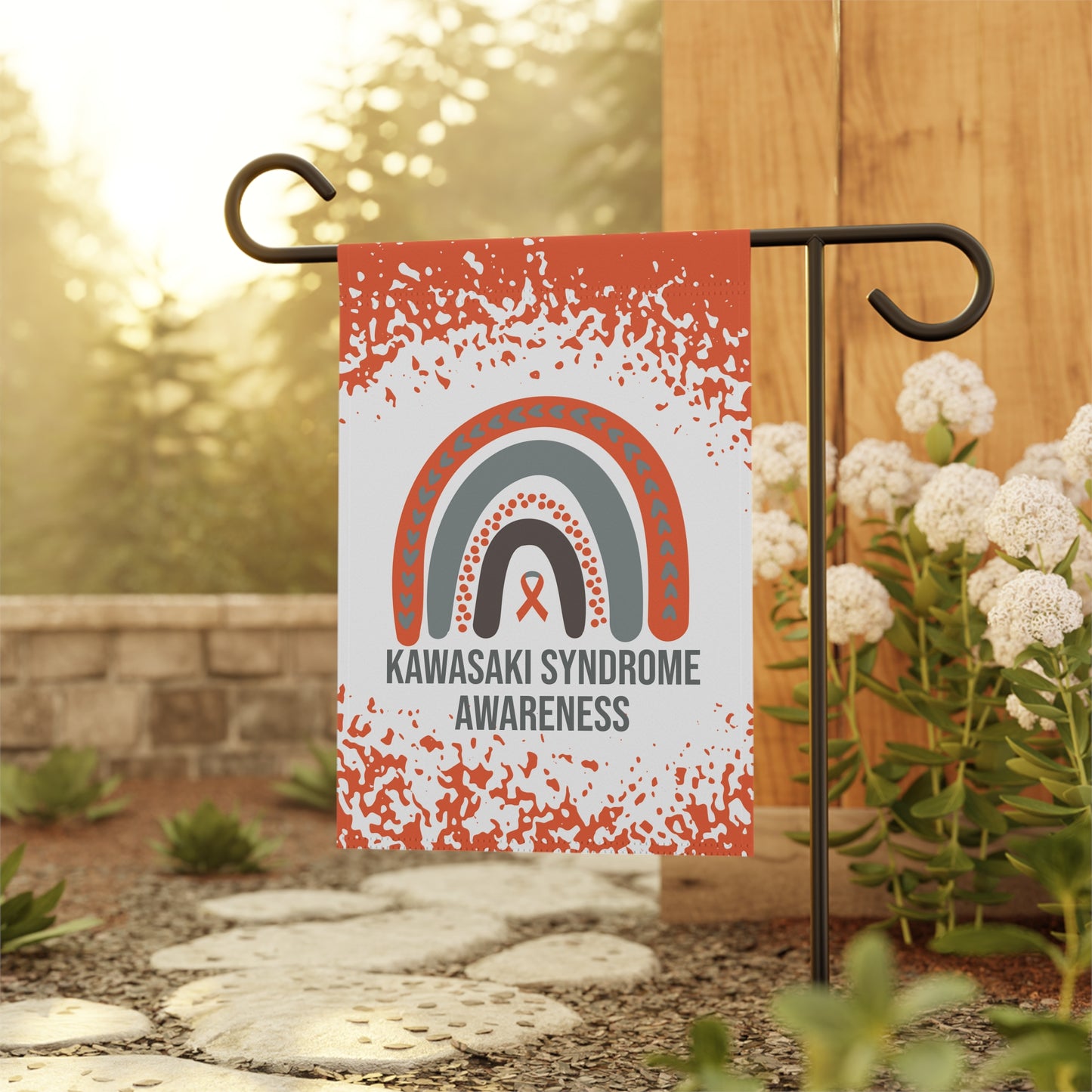 Kawasaki Syndrome Awareness Garden Flag | Welcome Sign |  New Home | Decorative House Banner | Orange Awareness Ribbon  | MS Support