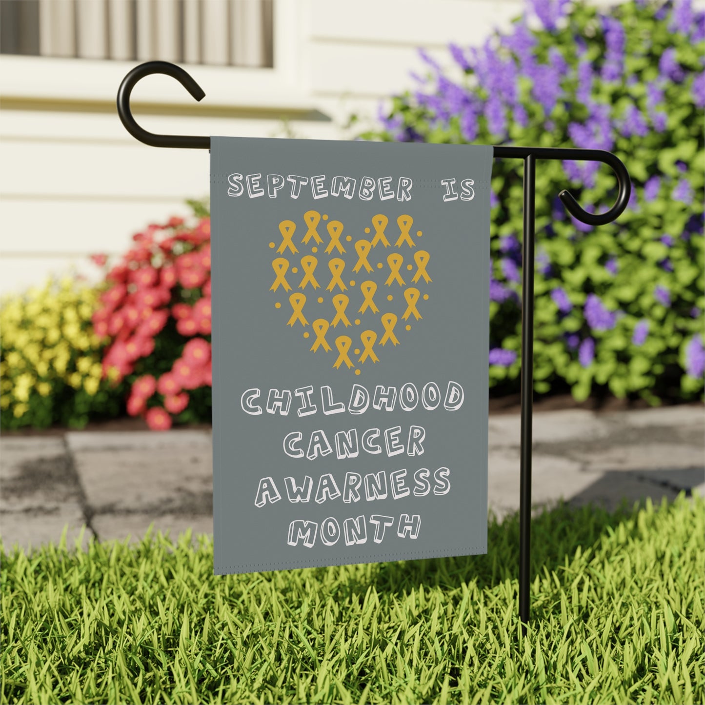 Childhood Cancer Awareness Month Garden Flag | September | Welcome Sign New Home | Decorative House Flag Banner | Gold Ribbon Awareness