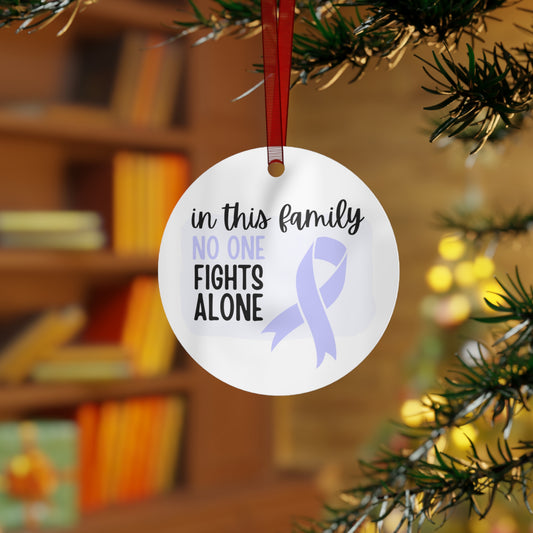 Esophageal Cancer Periwinkle Ribbon Awareness Ornament -In this family no one fights alone- Family Support - Support for friend