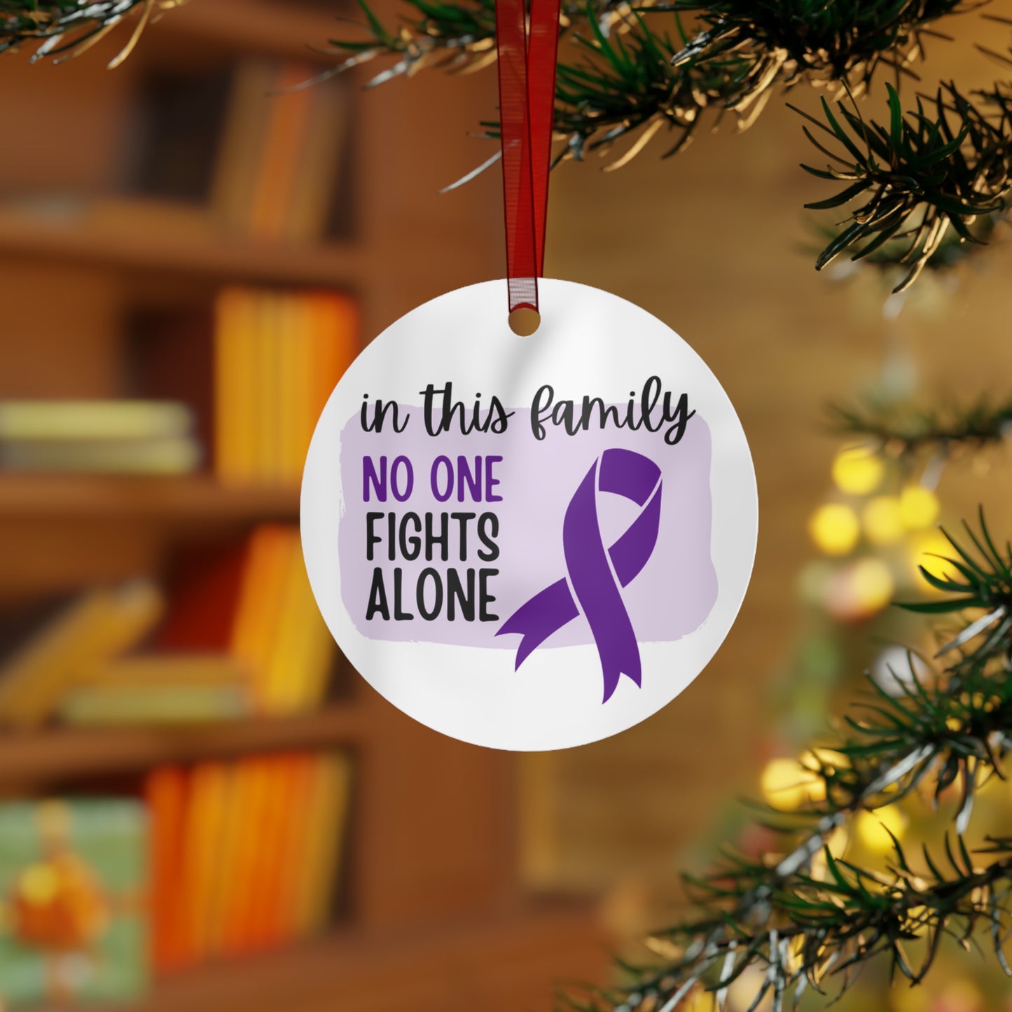 Fibromyalgia Ornament - Purple Ribbon Awareness -In this family no one fights alone - Support for friend - Christmas Decor
