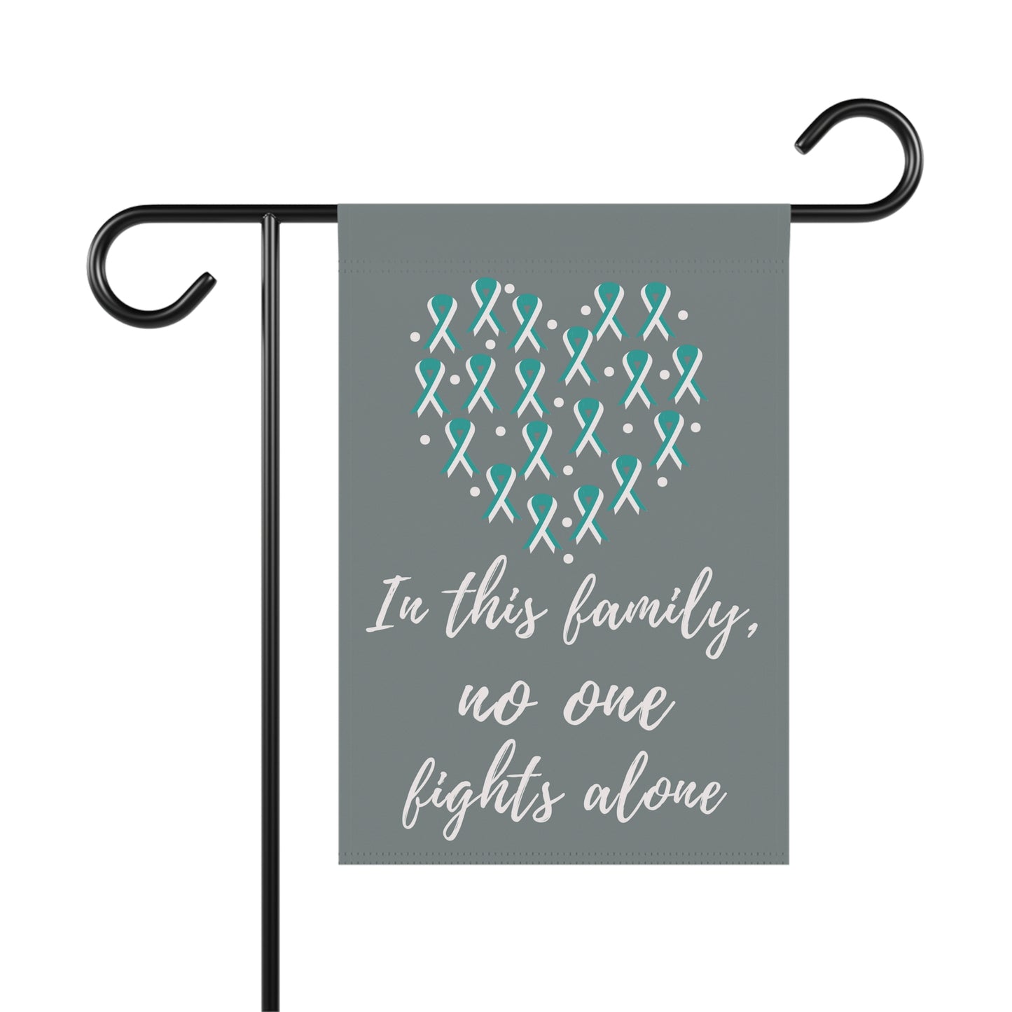 Teal and White No One Fights Alone Awareness Garden Flag | Welcome Sign | New Home | Decorative House Banner | Teal and White Ribbon