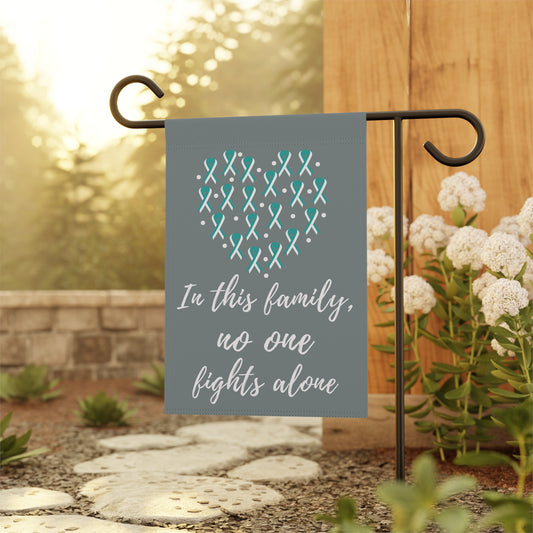 Teal and White No One Fights Alone Awareness Garden Flag | Welcome Sign | New Home | Decorative House Banner | Teal and White Ribbon