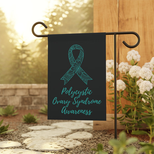 PCOS Awareness Garden Flag | Welcome Sign | New Home | Decorative House Banner | Teal Awareness Ribbon | Spoonie Support