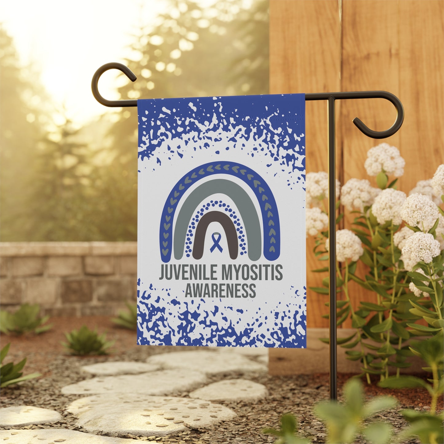 Juvenile Myositis Awareness Garden Flag | Welcome Sign |  New Home | Decorative House Banner | Blue Awareness Ribbon  | Support