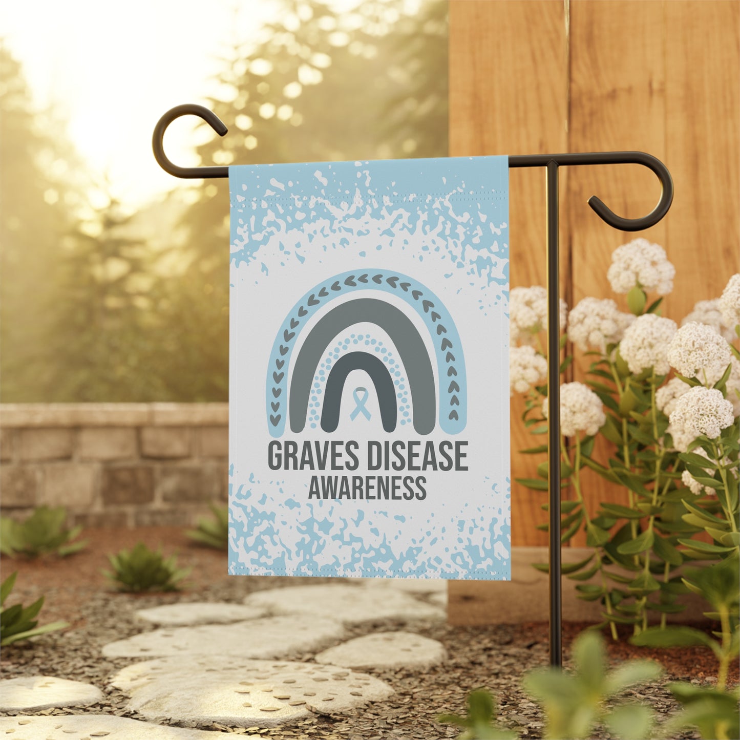 Graves disease Awareness Garden Flag | Welcome Sign |  New Home | Decorative House Banner | Light Blue Awareness Ribbon  | Support