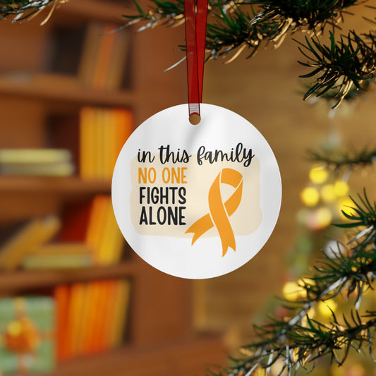 Kidney Cancer Ornament- Orange Ribbon Awareness -In this family no one fights alone - Support for friend - Christmas Decor