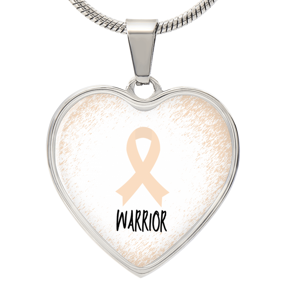 Peach Awareness Ribbon Necklace Gift, Heart Pendant Necklace, Snake Chain, Silver Tone, Gold Tone