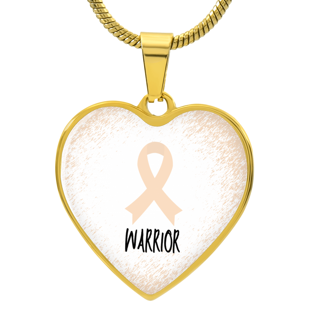 Peach Awareness Ribbon Necklace Gift, Heart Pendant Necklace, Snake Chain, Silver Tone, Gold Tone