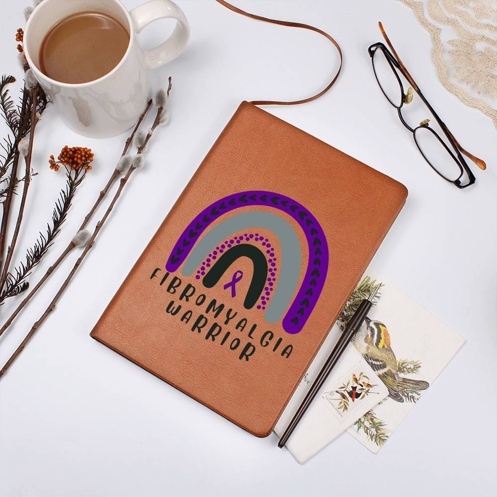 Fibromyalgia Warrior Journal - Lined Notebook - Vegan Leather - Chronic Pain Awareness - Purple Ribbon